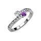 3 - Olena Diamond and Amethyst with Side Diamonds Bypass Ring 