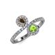 4 - Kevia Smoky Quartz and Peridot with Side Diamonds Bypass Ring 
