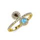4 - Kevia Smoky Quartz and Blue Topaz with Side Diamonds Bypass Ring 