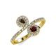 4 - Kevia Smoky Quartz and Red Garnet with Side Diamonds Bypass Ring 