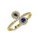 4 - Kevia Smoky Quartz and Blue Sapphire with Side Diamonds Bypass Ring 