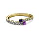 2 - Delise 3.40mm Round Blue Sapphire and Amethyst with Side Diamonds Bypass Ring 