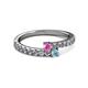 2 - Delise 3.40mm Round Pink Sapphire and Aquamarine with Side Diamonds Bypass Ring 