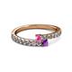 2 - Delise 3.40mm Round Pink Sapphire and Amethyst with Side Diamonds Bypass Ring 