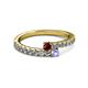 2 - Delise 3.40mm Round Ruby and Tanzanite with Side Diamonds Bypass Ring 