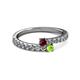 2 - Delise 3.40mm Round Ruby and Peridot with Side Diamonds Bypass Ring 