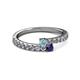 2 - Delise 3.40mm Round Aquamarine and Blue Sapphire with Side Diamonds Bypass Ring 