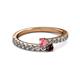 2 - Delise 3.40mm Round Pink Tourmaline and Red Garnet with Side Diamonds Bypass Ring 