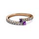 2 - Delise 3.40mm Round Iolite and Amethyst with Side Diamonds Bypass Ring 