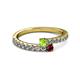 2 - Delise 3.40mm Round Peridot and Ruby with Side Diamonds Bypass Ring 