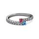2 - Delise 3.40mm Round Rhodolite Garnet and Blue Topaz with Side Diamonds Bypass Ring 