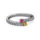 2 - Delise 3.40mm Round Rhodolite Garnet and Citrine with Side Diamonds Bypass Ring 