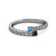 2 - Delise 3.40mm Round Blue Topaz and Red Garnet with Side Diamonds Bypass Ring 