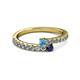 2 - Delise 3.40mm Round Blue Topaz and Blue Sapphire with Side Diamonds Bypass Ring 