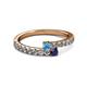 2 - Delise 3.40mm Round Blue Topaz and Blue Sapphire with Side Diamonds Bypass Ring 