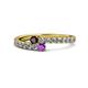 1 - Delise 3.40mm Round Red Garnet and Amethyst with Side Diamonds Bypass Ring 