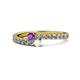 1 - Delise 3.40mm Round Amethyst and White Sapphire with Side Diamonds Bypass Ring 