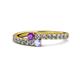 1 - Delise 3.40mm Round Amethyst and Tanzanite with Side Diamonds Bypass Ring 