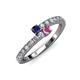 3 - Delise 3.40mm Round Blue and Pink Sapphire with Side Diamonds Bypass Ring 
