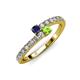 3 - Delise 3.40mm Round Blue Sapphire and Peridot with Side Diamonds Bypass Ring 