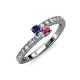 3 - Delise 3.40mm Round Blue Sapphire and Rhodolite Garnet with Side Diamonds Bypass Ring 