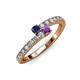 3 - Delise 3.40mm Round Blue Sapphire and Amethyst with Side Diamonds Bypass Ring 