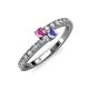 3 - Delise 3.40mm Round Pink Sapphire and Tanzanite with Side Diamonds Bypass Ring 