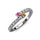 3 - Delise 3.40mm Round Pink Sapphire and Citrine with Side Diamonds Bypass Ring 