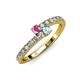 3 - Delise 3.40mm Round Pink Sapphire and Aquamarine with Side Diamonds Bypass Ring 