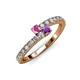 3 - Delise 3.40mm Round Pink Sapphire and Amethyst with Side Diamonds Bypass Ring 