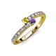 3 - Delise 3.40mm Round Yellow Sapphire and Amethyst with Side Diamonds Bypass Ring 