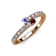 3 - Delise 3.40mm Round Tanzanite and Red Garnet with Side Diamonds Bypass Ring 