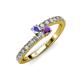 3 - Delise 3.40mm Round Tanzanite and Amethyst with Side Diamonds Bypass Ring 