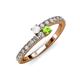 3 - Delise 3.40mm Round White Sapphire and Peridot with Side Diamonds Bypass Ring 