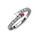 3 - Delise 3.40mm Round White Sapphire and Rhodolite Garnet with Side Diamonds Bypass Ring 