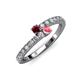 3 - Delise 3.40mm Round Ruby and Pink Tourmaline with Side Diamonds Bypass Ring 