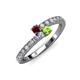 3 - Delise 3.40mm Round Ruby and Peridot with Side Diamonds Bypass Ring 