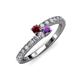 3 - Delise 3.40mm Round Ruby and Amethyst with Side Diamonds Bypass Ring 
