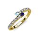 3 - Delise 3.40mm Round Aquamarine and Blue Sapphire with Side Diamonds Bypass Ring 