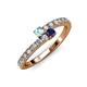 3 - Delise 3.40mm Round Aquamarine and Blue Sapphire with Side Diamonds Bypass Ring 