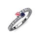 3 - Delise 3.40mm Round Pink Tourmaline and Blue Sapphire with Side Diamonds Bypass Ring 