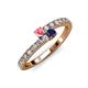 3 - Delise 3.40mm Round Pink Tourmaline and Blue Sapphire with Side Diamonds Bypass Ring 