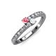 3 - Delise 3.40mm Round Pink Tourmaline and White Sapphire with Side Diamonds Bypass Ring 