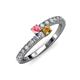 3 - Delise 3.40mm Round Pink Tourmaline and Citrine with Side Diamonds Bypass Ring 