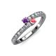 3 - Delise 3.40mm Round Amethyst and Pink Tourmaline with Side Diamonds Bypass Ring 