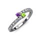 3 - Delise 3.40mm Round Amethyst and Peridot with Side Diamonds Bypass Ring 