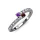 3 - Delise 3.40mm Round Amethyst and Red Garnet with Side Diamonds Bypass Ring 