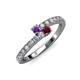 3 - Delise 3.40mm Round Amethyst and Ruby with Side Diamonds Bypass Ring 