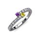3 - Delise 3.40mm Round Amethyst and Yellow Sapphire with Side Diamonds Bypass Ring 