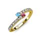 3 - Delise 3.40mm Round Blue Topaz and Rhodolite Garnet with Side Diamonds Bypass Ring 